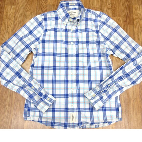 ABERCROMBIE & FITCH MUSCLE FIT 100% COTTON SHIRT BLUE, RED & WHITE LARGE, L - Picture 2 of 4